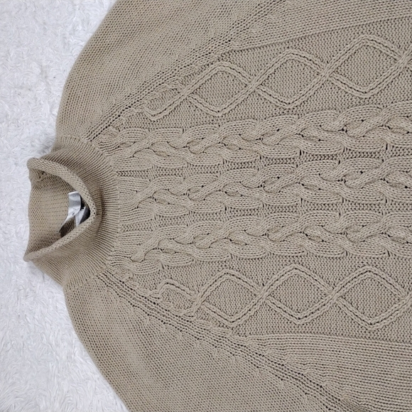 The Limited Tan Mock Neck Elbow Sleeve Pullover Raglan Cable Knit Sweater - Picture 3 of 9